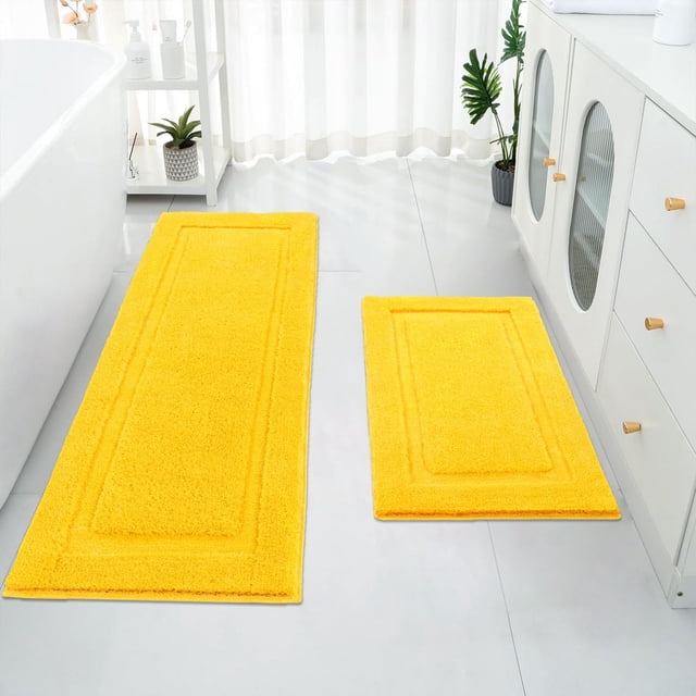 Juego de 2 alfombrillas para baño SHACOS 50x120 cm y 50x80 cm Amarillo