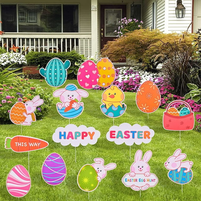 Fun Little Toys 15 Pcs Easter Yard Signs,Assorted Outdoor Lawn ...