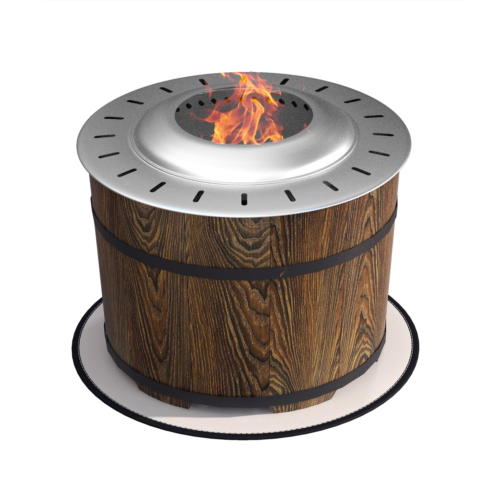 Aimee Lii Smokeless Fire Pit with Fireproof Mat, 20" Barrel Style Portable Wood Burning Firepit, Outdoor Firepit Low Smoke Camping Bonfire Stove for Patio, Picnic, Backyard, Brown