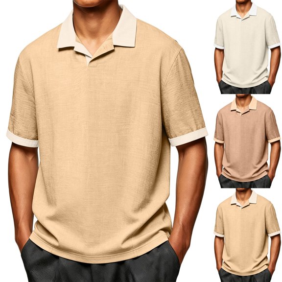 Men's Quick Dry Casual Shirt, Short Sleeve Button Down Top, Breathable Cotton Summer Tee, Moisture Wicking, Lightweight, For Beach Vacation Gym Golf, Streetwear Gift | TOPLIU,Beige L