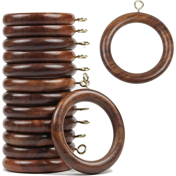 (Pack of 96 pcs) Handcrafted Natural Rose Wood Curtain Rings with Hooks – 2.5" Outer, 1.75" Inner Diameter – Curtain Ring, Wooden Curtains Rings for Rod with Metal Hooks