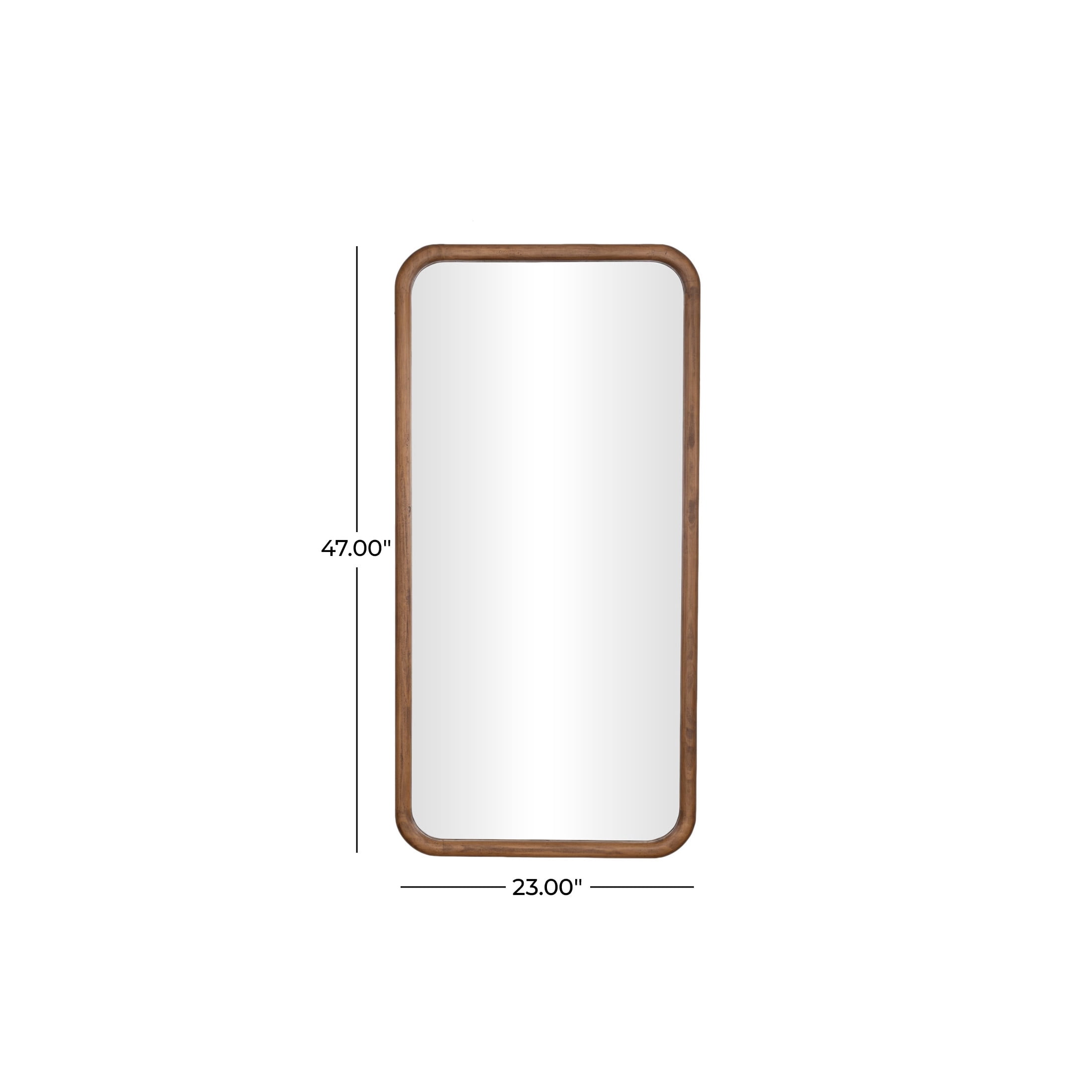 DecMode 24" x 47" Brown Handmade Wall Mirror with Natural Wood Grain and Deep Set Frame