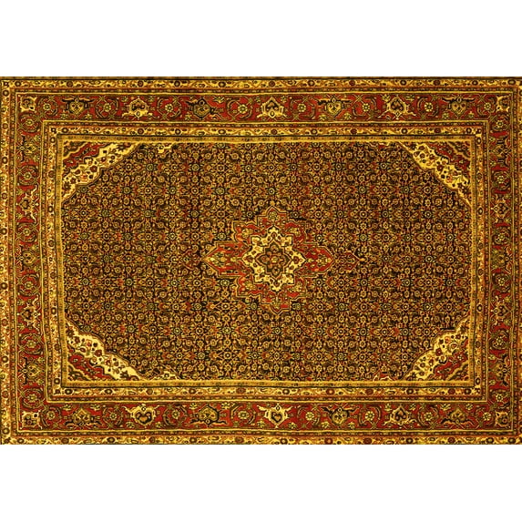 Ahgly Company Machine Washable Indoor Rectangle Persian Yellow Traditional Area Rugs, 5' x 8'