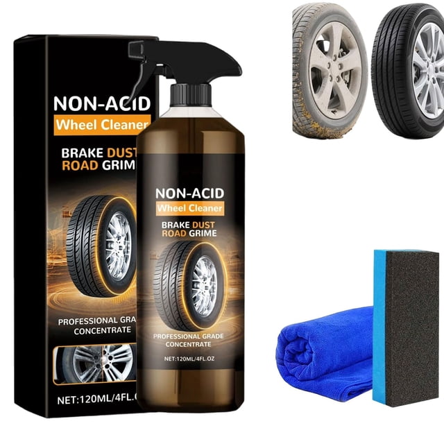 Non-Acid Wheel Cleaner Kit, Iron Powder Remover Spray for Car Wheels and Paint, Fast Acting Rust and Brake Dust Remover