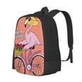 thumbnail image 1 of Balery Flamingo Riding a Bicycle Mochila para hombre y mujer - Tela Oxford 600D resistente - Gran capacidad, resistente al agua, ideal para la escuela, viajes y senderismo, 1 of 6