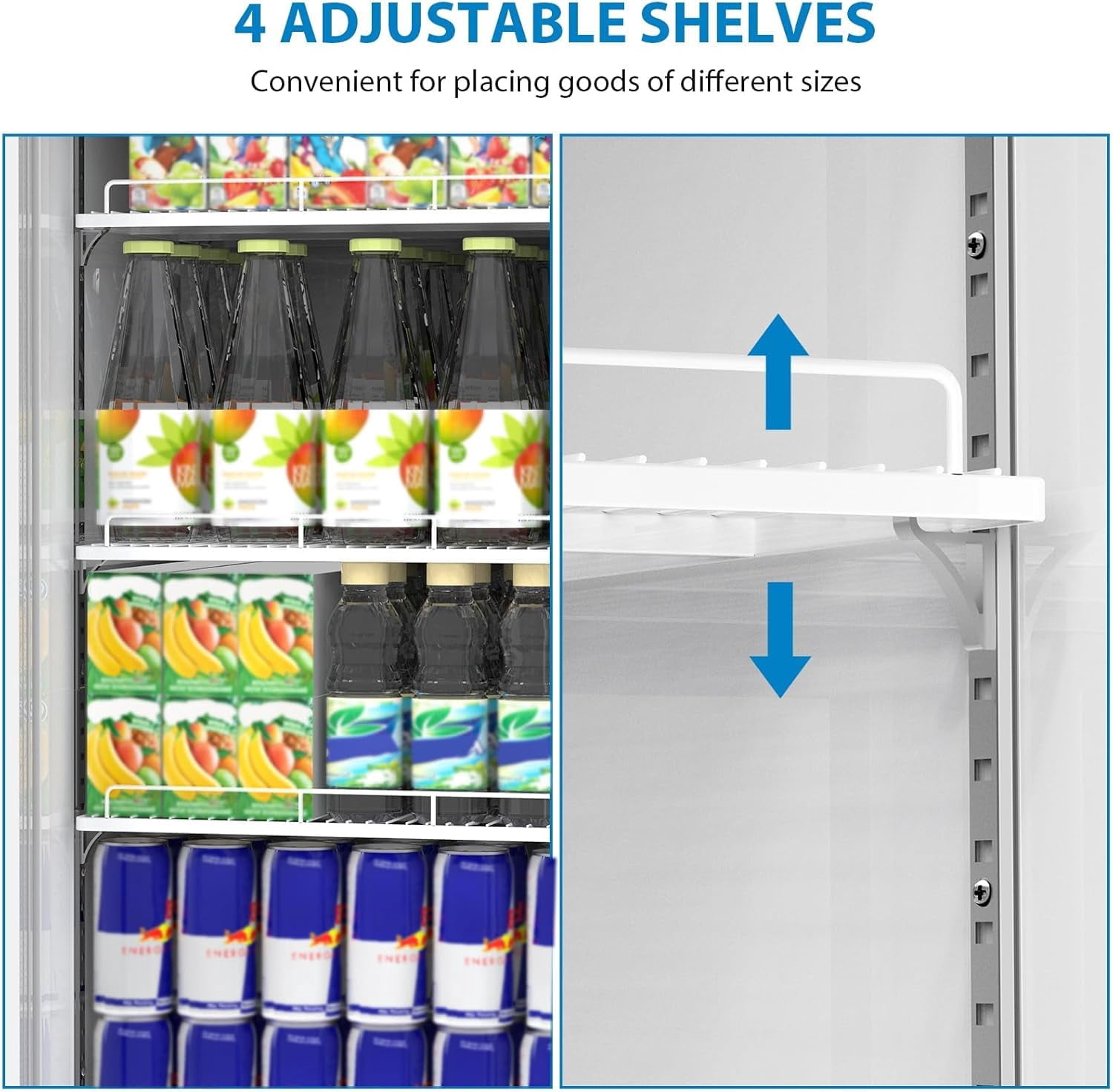 Acekid Dual-Layer Glass Door Commercial Display Refrigerator, Beverage Cooler with LED, White