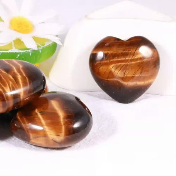 GKNET 10pcs Big 30mm Charms Crafts Natural Healing Reiki Crystal Hearts Chakra Stone-tigerite eye