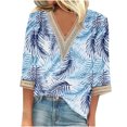 thumbnail image 2 of Lace Deep V-Neck Shirt for Women 2024 Summer Fashion 3/4 Sleeve Three Quarter T Shirt AutumnBlouse Tops Sweatshirt Gift for Women Up to 65% off, 2 of 5