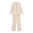 thumbnail image 4 of Two Piece Set for Women Business Long Sleeve Blazer Jackets Wide Leg Pant Suits Color: White Size: L, 4 of 4
