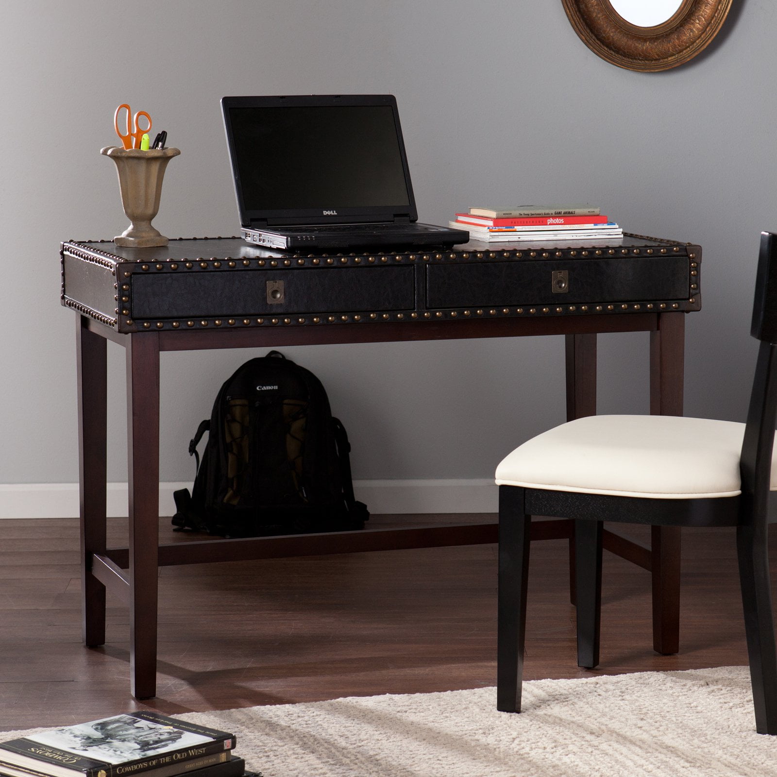 Southern Enterprises Rinaldi Faux Leather Writing Desk Rich Espresso