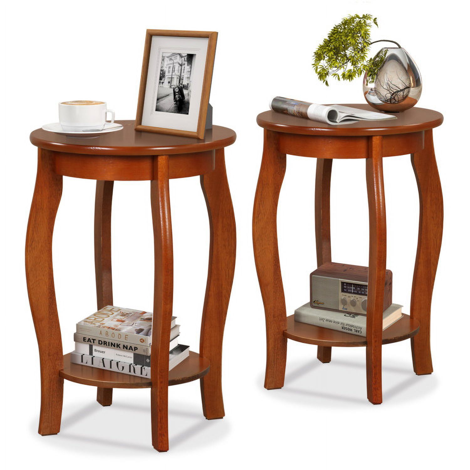 Finihen End Table, Set of 2 Nightstand, Round End Table, Set of 2 15 Inch 2-Tier Round End Table with Storage Shelf, Sofa Side Table, Bed Side Table, for Living Room, Bedroom, Walnut Finihen End Table, Set of 2 Nightstand, Round End Table, Set of 2 15 Inch 2-Tier Round End Table with Storage Shelf, Sofa Side Table, Bed Side Table, for Living Room, Bedroom, Walnut