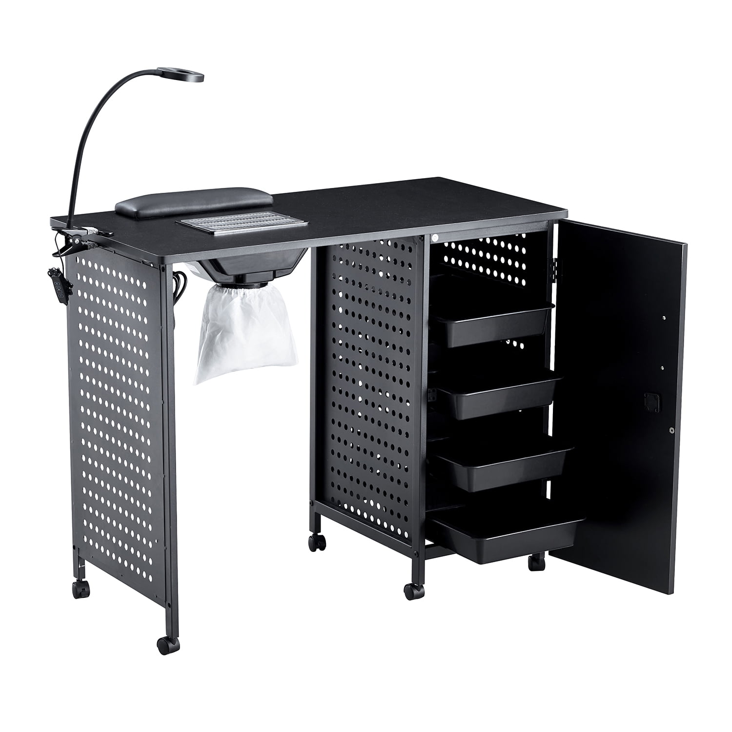 Kadyn 39" Manicure Table Nail Desk, Beauty Spa Salon Workstation w/ Wrist Rest, Lockable Cabinets,LED Lamp,Electric Downdraft Vent,Black Kadyn 39" Manicure Table Nail Desk, Beauty Spa Salon Workstation w/ Wrist Rest, Lockable Cabinets,LED Lamp,Electric Downdraft Vent,Black