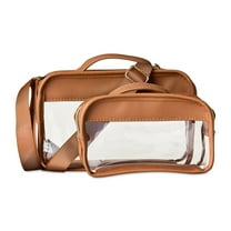 Walmart Travel Bag Set, Clear Bag Brown Leather, Makeup Bag and Toiletry Organizer Clear Stadium Bag Style, 2 Piece