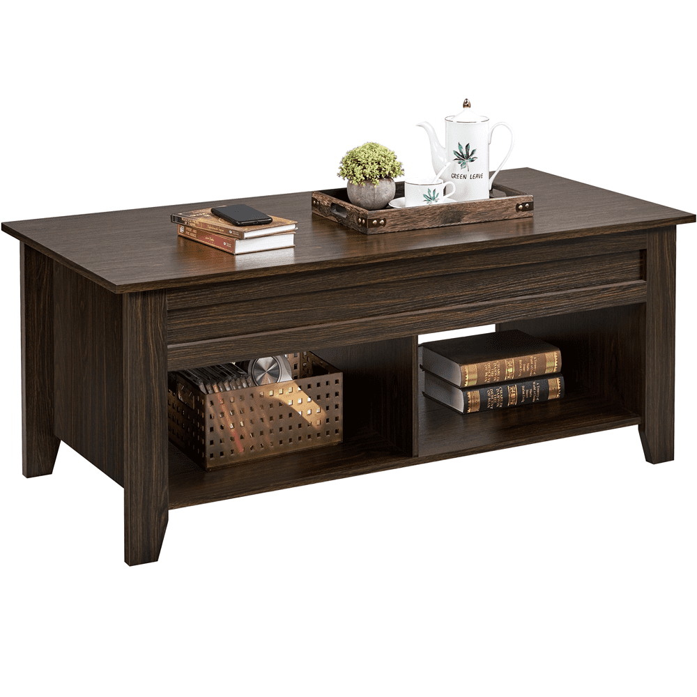 Yaheetech 39.5in Lift Top Coffee Table w/Storage & 2 Open Shelves for Living Room,Espresso