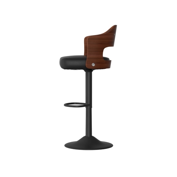 Faux Leather Bar Stools Set of 2, Adjustable Swivel Bar Chair with Lumbar Support, Bentwood Frame, Gas Lift, 360° Swivel, 300lbs, Kitchen Island Bar Counter, Black