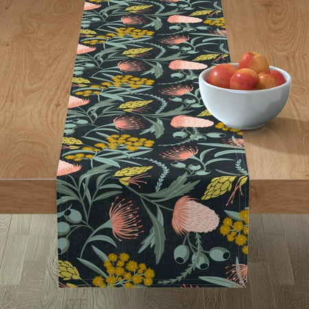 

Cotton Sateen Table Runner 90 - Flora Floral Flowers Protea Nature Inspired Mustard Blush Mint Botanical Africa Summer Print Custom Table Linens by Spoonflower