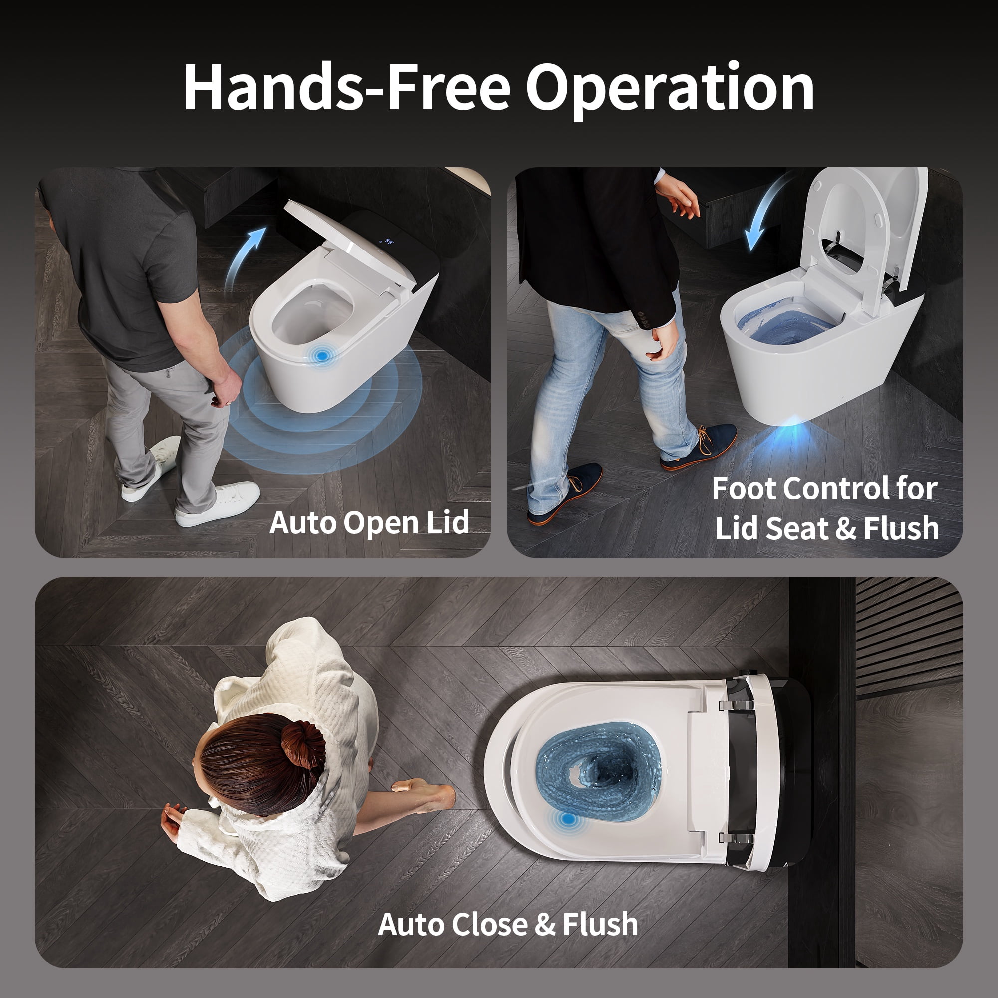 Tankless Elongated ADA Bidet Toilet 1.6 GPF in White with Auto Open/Close, Auto/Kick Flush, Heated Seat and Foam Shield
