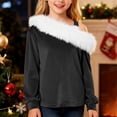 thumbnail image 3 of Huanglei Velvet Off Shoulder Top For Girls With Faux Trim Elegant Casual Blouse Soft Velour Long Sleeve Shirt Party Wear And Daily Outfits For Toddler And Fashion Soft Cotton Tees 2-3 Years, 3 of 5