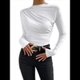 thumbnail image 1 of Camiseta Informal de Larga con Cuello Alto y Fruncido para Mujer, Corte Entallado y Color Liso S, 1 of 7