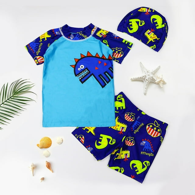 Girls Swimwear for Toddlers Three Piece Boys Swimsuit Set with Short Sleeve Rash Guard Shirt Trunks for Spring and Summer Baths and Beach