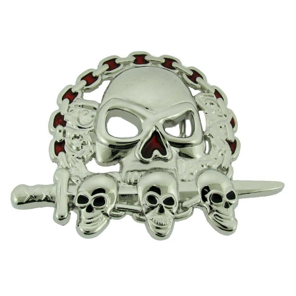 Skeleton Belt Buckle Multiple Skulls Silver Metal Costume Accessory Unisex