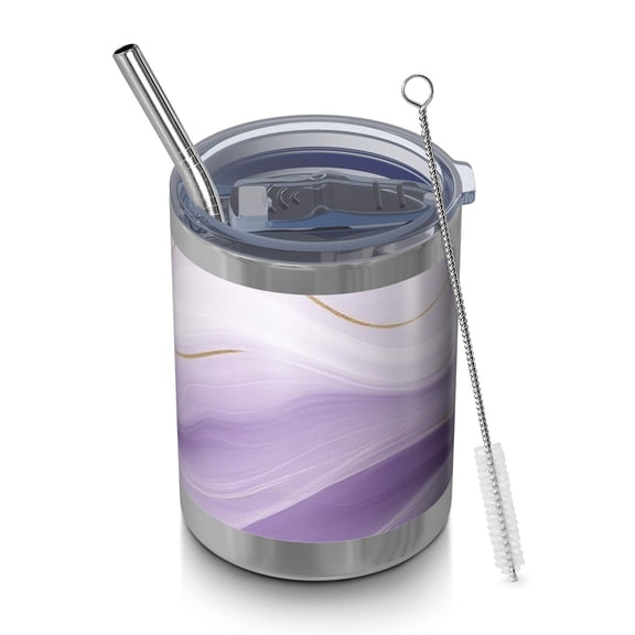 12oz Tumblers Purple Gold Wave Marble Vacuum Insulated Stainless Steel Travel Tumbler Cups Mug with Lid and Straw for Beer,Coffee,Beverages with Cleaning Brush for Cold & Hot Drinks