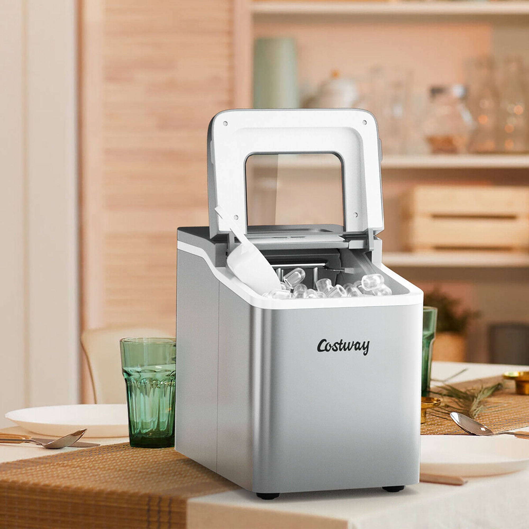 Costway Portable Countertop Ice Maker Machine 44Lbs/24H Self-Clean with Scoop Green