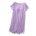 thumbnail image 2 of Nightgown For Women Casual Solid Color Round Neck Mid Calf Sleepwear Soft Cozy Lightweight Modal Homewear Dress Purple L, 2 of 7
