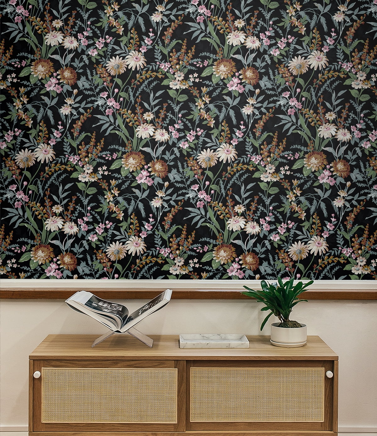 NextWall  Vintage Floral Peel and Stick Wallpaper 20.5 in. W x 18 ft. L - Onyx