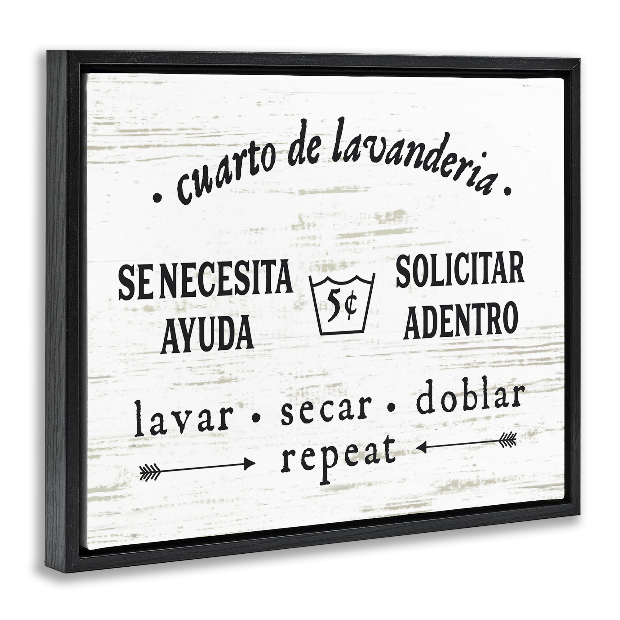 Stupell Industries Cuarto de Lavandería Bath & Laundry Painting Black Floater Framed Art Print Wall Art, 31 x 25