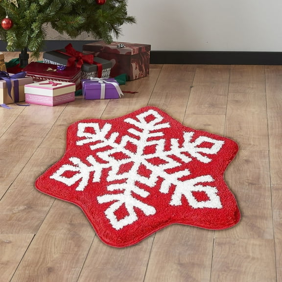 Lilgiuy Christmas Bath Rugs for Bathroom, Red Snowflake Shape Bathroom Rug, Soft and Absorbent Bath Mats, Non-Slip Rug for Shower Bath and Bedroom,Christmas Decoration Gifts(15.75 Inches)