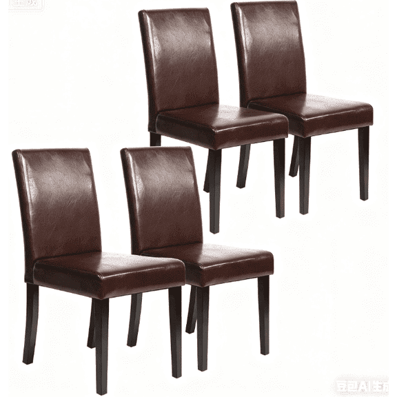 BORGEBY Set of Leather 4 Design Padded Parson Dining Chairs with Solid Wood Legs,for Kitchen Restaurant and Living Room, Brown