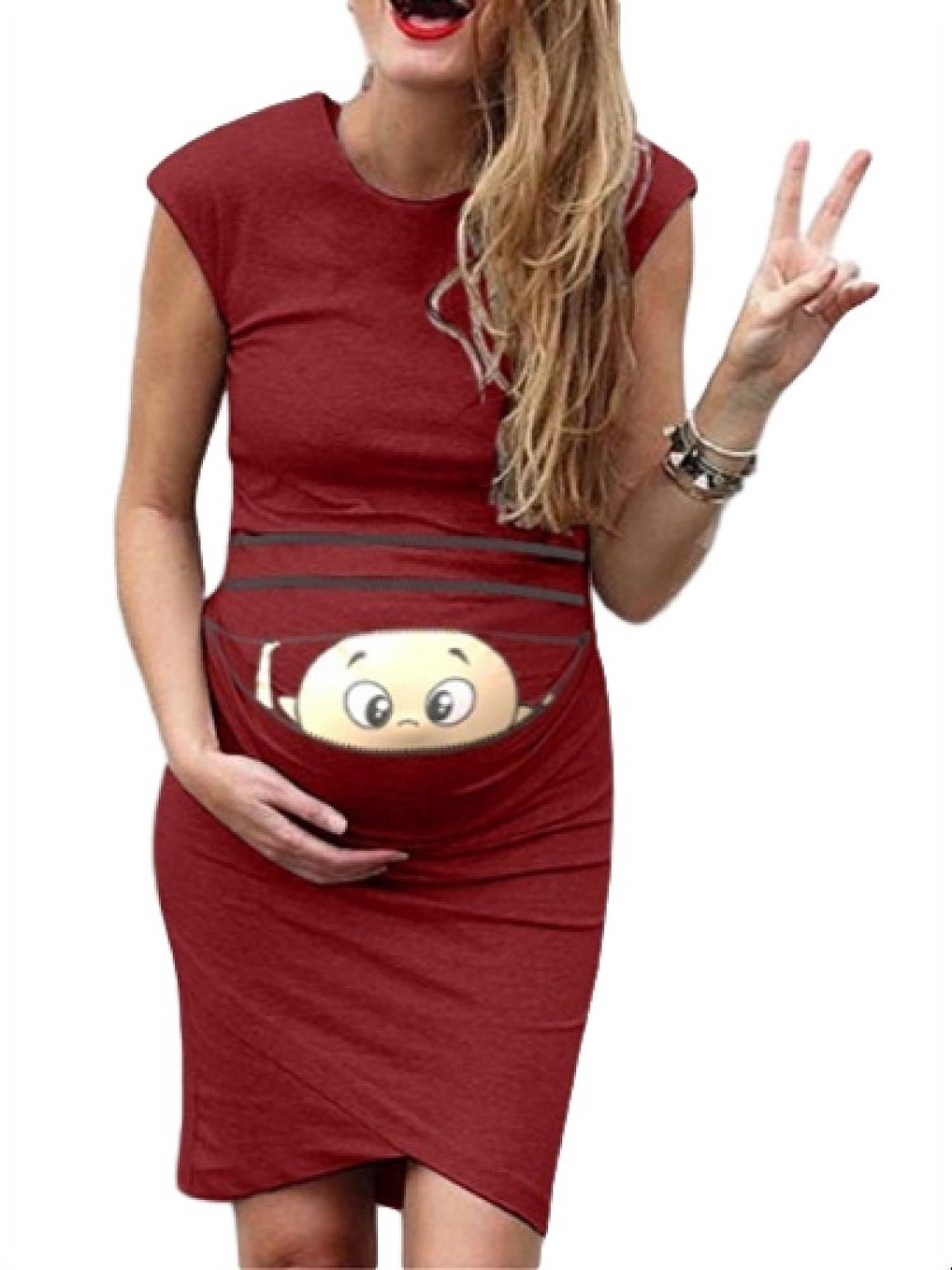 SO-buts Women Summer Casual Sleeveless Cute Cartoon Letter Print Bodycon Nusring Pregnancy Maternity Dress 