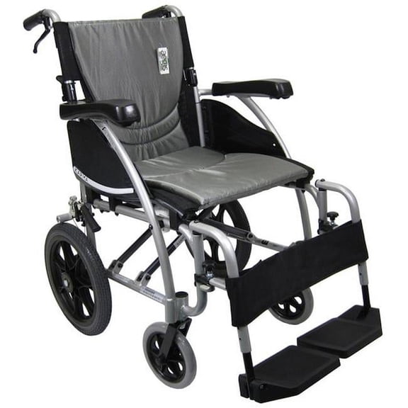 S-Ergo 115 16 in. seat Ergonomic Transport Wheelchair with Wire Break and Swing Away Footrest in Silver