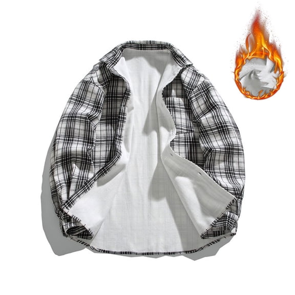 Plus Size Shirts for Men with Pocket Big & Tall M-5X Fleece Lined Shirt Jacket Long Sleeve Button-Down Collared Plaid Printed Thermal Shackets Tops