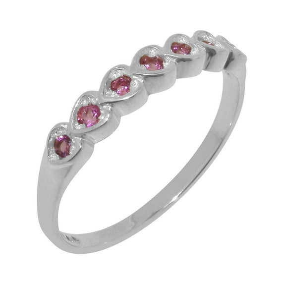 LBG British Made 9k White Gold Natural Pink Tourmaline Womens Eternity Ring - 33 size options - Size 6.5
