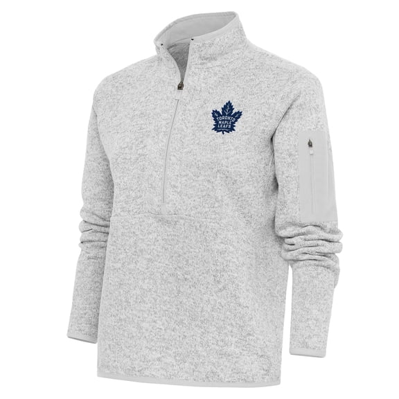 Women's Antigua Heather Gray Toronto Maple Leafs Team Logo Fortune Quarter-Zip Jacket