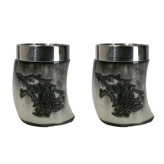 Set Of 2 Norse Mythology Viking Wolf Fenrir Enemy Of The Gods Shot Glasses