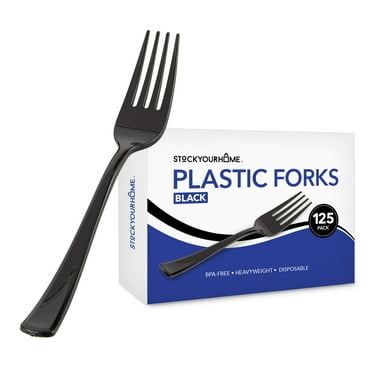 (125-Count) Plastic Forks, Disposable Silverware for Dinner, Heavy Duty Utensils, Heavyweight Party Flatware, Bulk Cutlery in Black - Stock Your Home