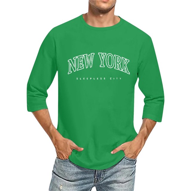 Tshirts Men Male 3/4 Sleeve Comfortable Crewneck Graduated Color Fit Tee Men Shirts Green L