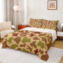 Homewish Abstarct Camo Camouflage Queen Sheet Sets,Country Mallard Flat Sheet,Green Brown Red Queen Fitted Sheet For Kids,Breathable Home Decor,4-Piece