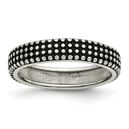 Stainless Steel Polished and Antiqued Wedding Band Ring