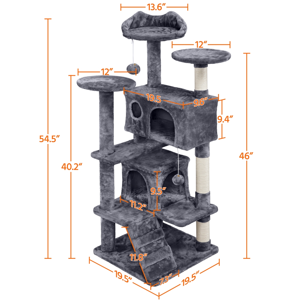 YaheeTech 51-in Cat Tree & Condo Scratching Post Tower, Gray - image 4 of 12