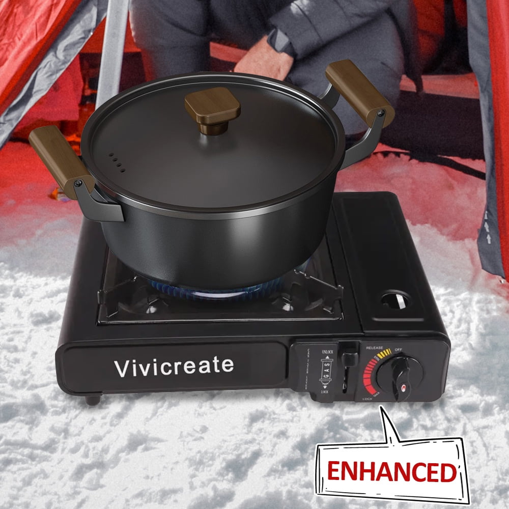 Vivicreate Portable Butane Camping Stove, Single Burner Gas Cooker with Carrying Case, Black, for Camping and Outdoor Cooking