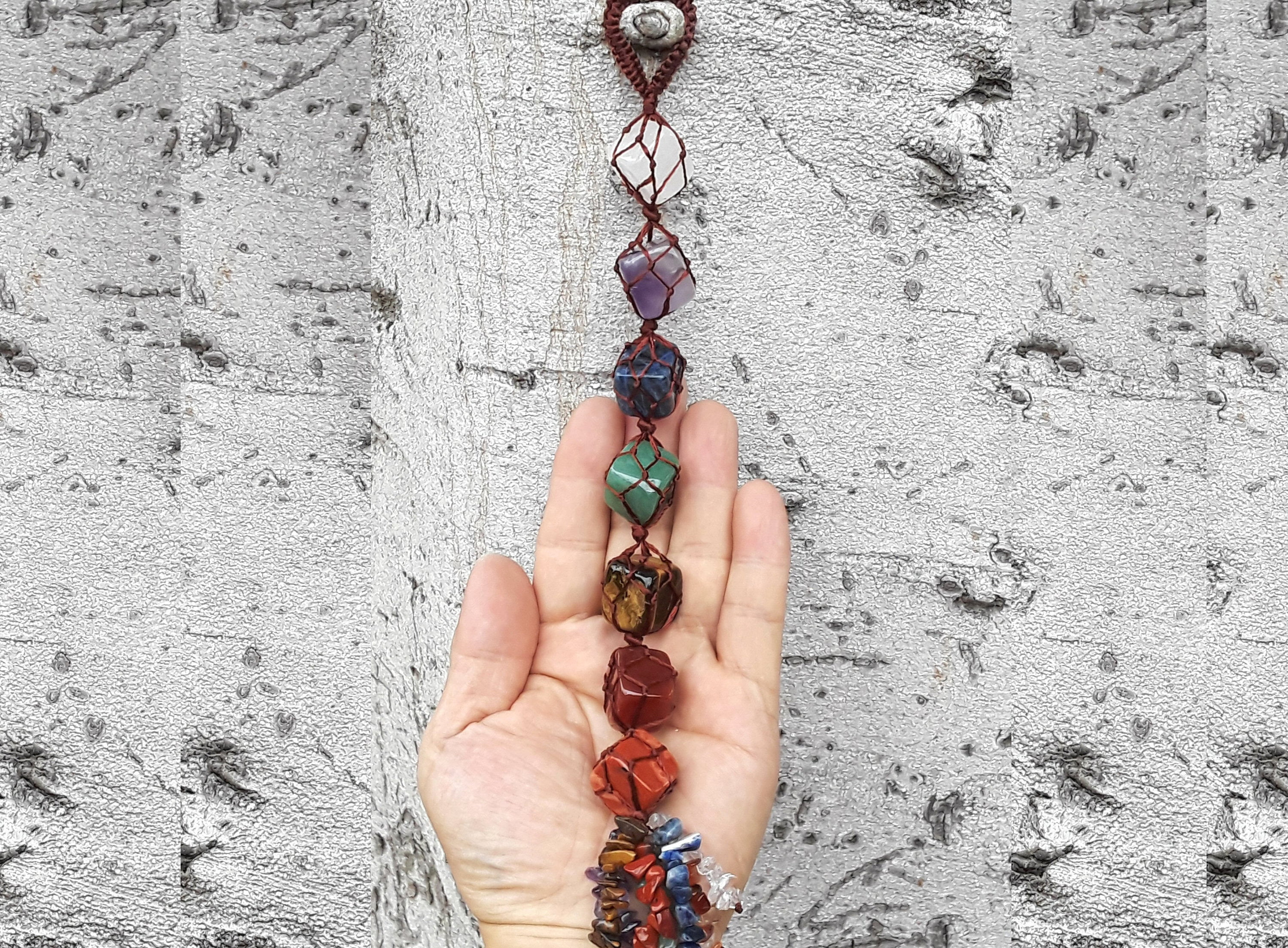 Large 7 Chakra Hanging Charm crystals 11" for protection and healing Crystals To Hang In Car For Protection