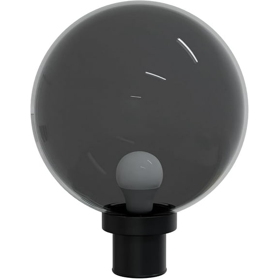 12" Outdoor Light Post Globe Combo, Fits 3" Posts - Smoke Acrylic Lamp Cover, Black Twist Lock Fitter, 5000K LED Bulb - Modern Driveway Yard Lamppost Lighting Fixture, Outdoor Pole Lights