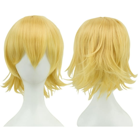 XmhyTop Cosplay Unisex Short Straight Wig, Loose Fluffy Full Hairpiece for Women & Men, Ideal for Anime Parties & Costume Events, Yellow