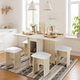 thumbnail image 2 of MIERES Folding Dining Table Set for 4, Dinner Table with 4 Leather Chairs and Shelves, Space Saving Foldable Dining Table with 6 Wheels, Kitchen Table for Small Spaces (Beige), 2 of 8