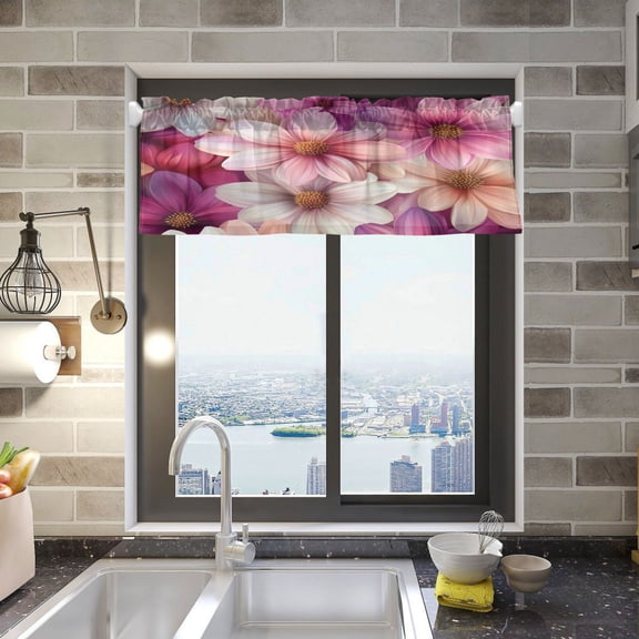 BZSMCE Alance Curtains Pink and White Flowers Design Modern Style Pattern Window Curtain Valance 52W" x 18L" for Kitchen Living Room Bedroom