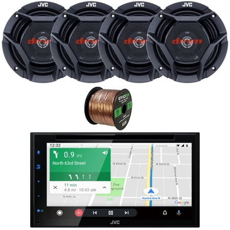 JVC KW-V66BT Double DIN AM/FM Radio Bluetooth USB DVD Player Multimedia Receiver Bundle Combo with 4x 6.75" 300 Watts Max Power Shallow-Mount Coaxial Car Audio Speakers and 16G Speaker Wire